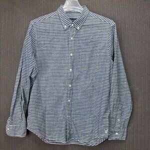 American Eagle Mens L Blue & White Striped Prep Fit Button-Down Shirt Long Sleev